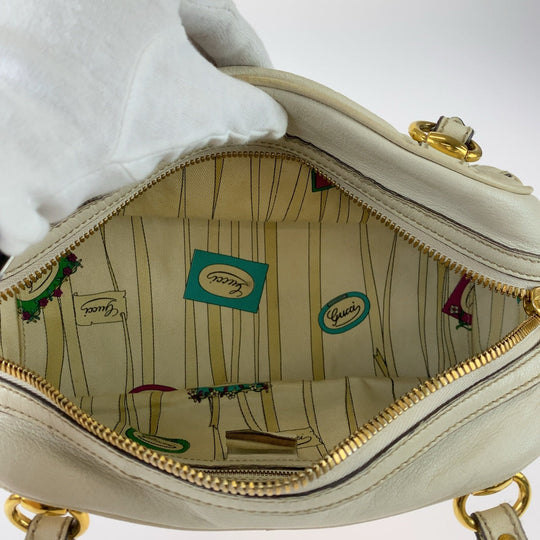 GUCCI Handbag 159399 leather White GoldMetal Handbag Shoulder Bag Bamboo Horsebit Women Used Authentic