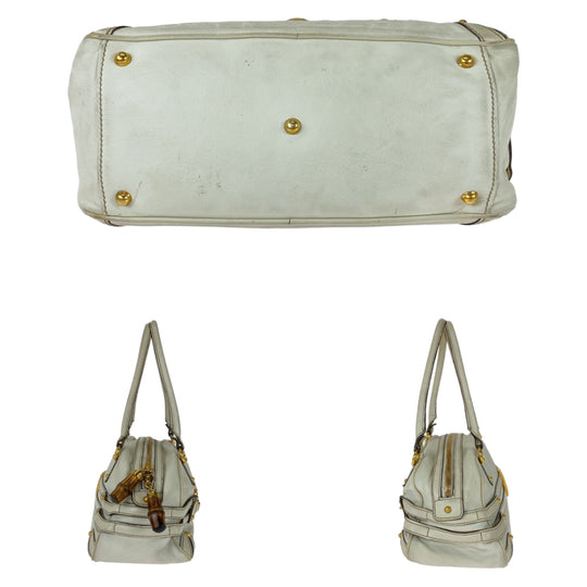 GUCCI Handbag 159399 leather White GoldMetal Handbag Shoulder Bag Bamboo Horsebit Women Used Authentic