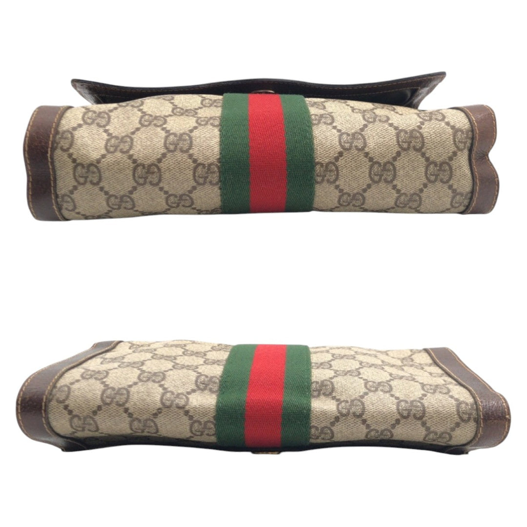 GUCCI Clutch bag GG Supreme Canvas Brown Gold Metal Clutch bag business bag Sherry line Women Used Authentic