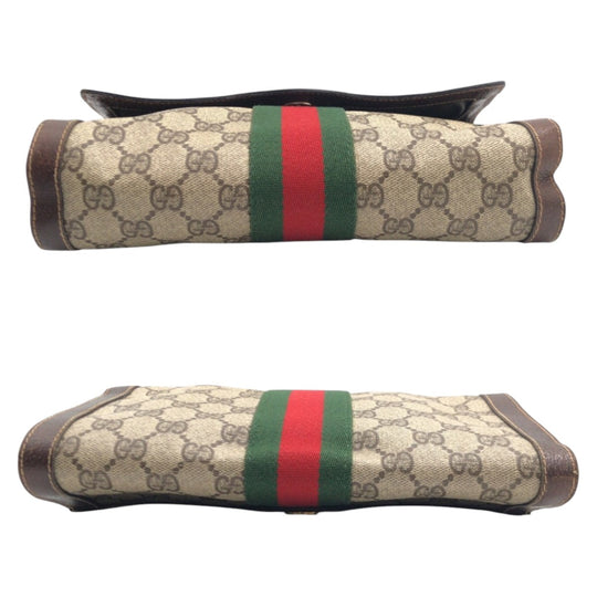 GUCCI Clutch bag GG Supreme Canvas Brown Gold Metal Clutch bag business bag Sherry line Women Used Authentic