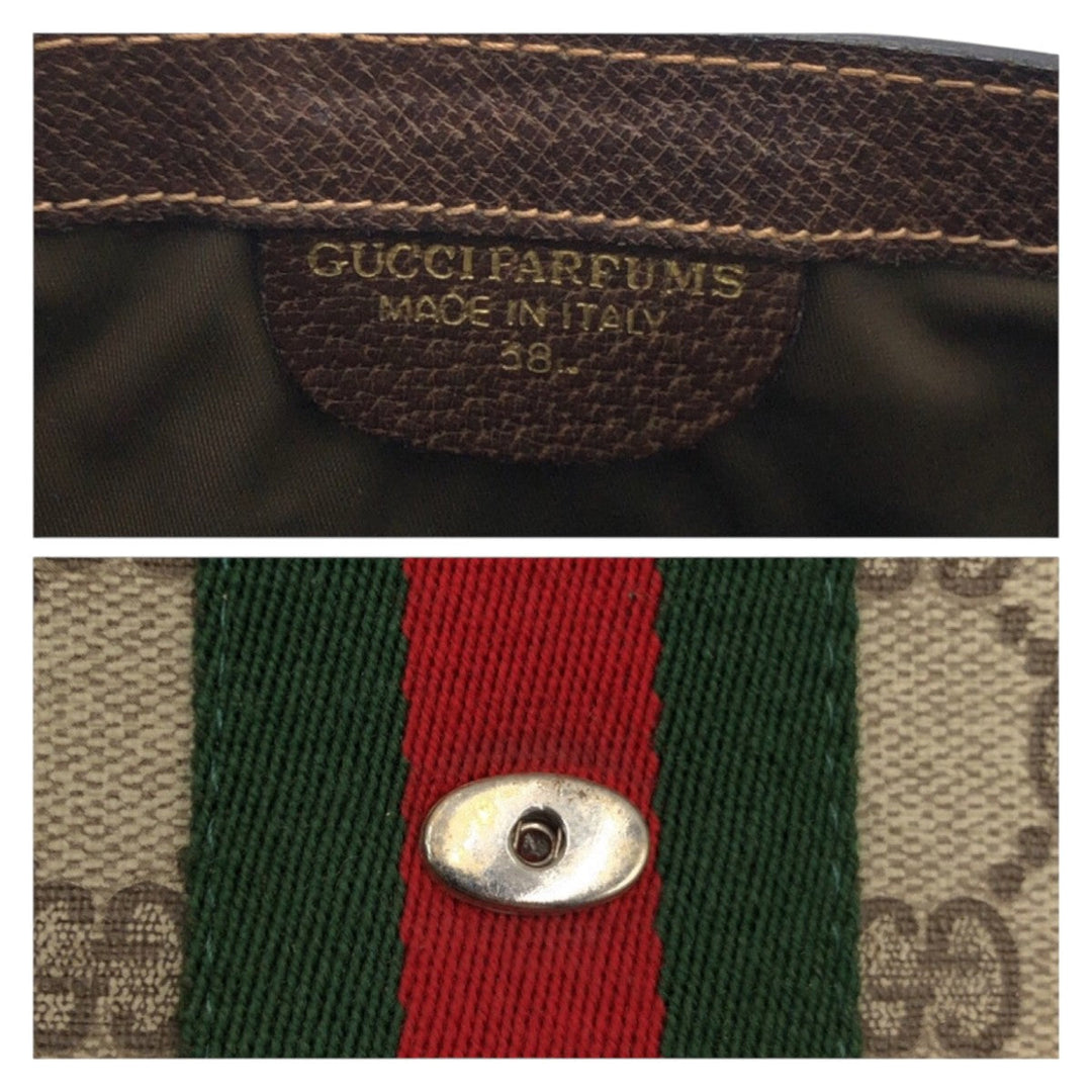 GUCCI Clutch bag GG Supreme Canvas Brown Gold Metal Clutch bag business bag Sherry line Women Used Authentic