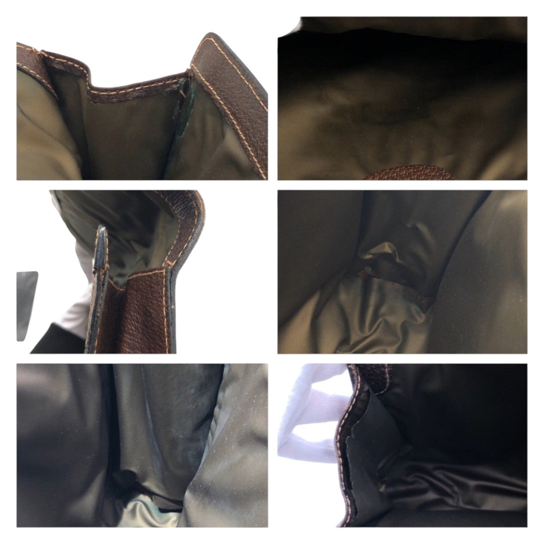GUCCI Clutch bag GG Supreme Canvas Brown Gold Metal Clutch bag business bag Sherry line Women Used Authentic