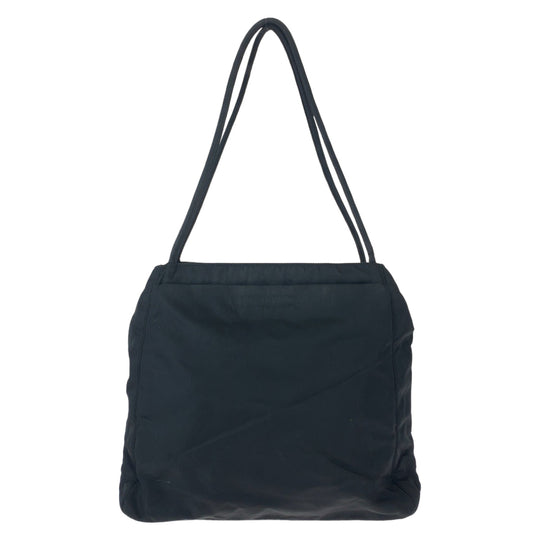 PRADA Tote Bag Nylon Black Silver Metal Tote Bag handbag Test Triangle With logo Women Used Authentic