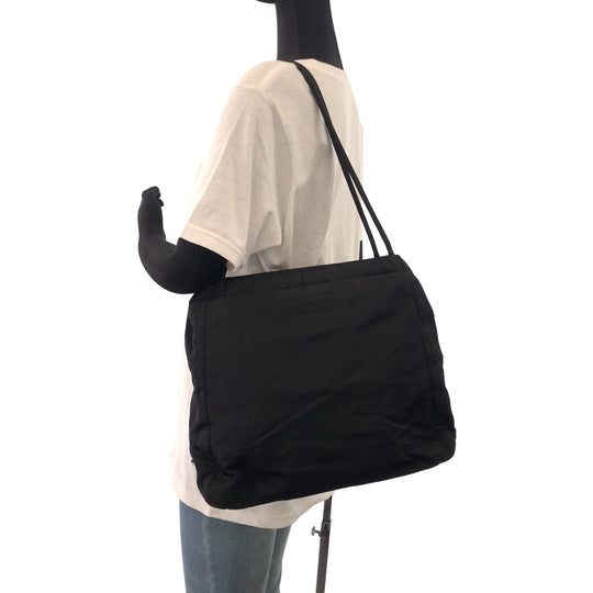 PRADA Tote Bag Nylon Black Silver Metal Tote Bag handbag Test Triangle With logo Women Used Authentic