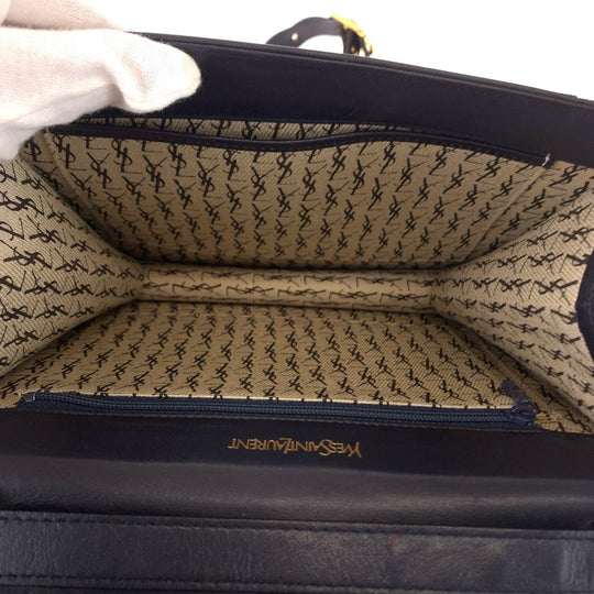 YVES SAINT LAURENT Shoulder Bag leather Black SilverMetal Shoulder Bag Shoulder Bag Logo embossed Women Used Authentic