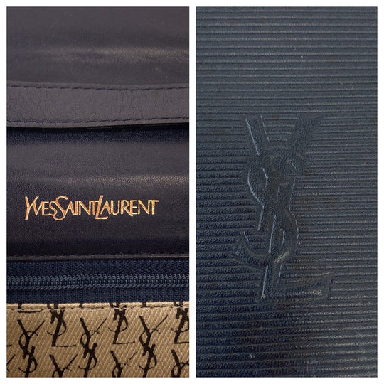 YVES SAINT LAURENT Shoulder Bag leather Black SilverMetal Shoulder Bag Shoulder Bag Logo embossed Women Used Authentic