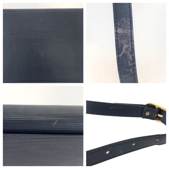 YVES SAINT LAURENT Shoulder Bag leather Black SilverMetal Shoulder Bag Shoulder Bag Logo embossed Women Used Authentic