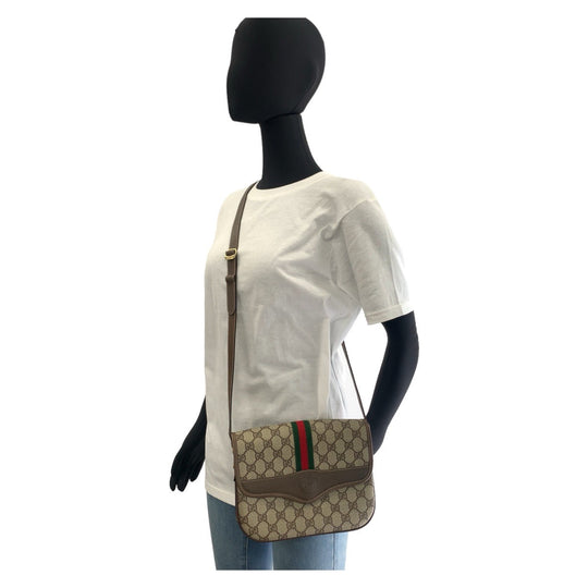 GUCCI Shoulder Bag 001.113.6862 PVC Beige Brown Gold Metal Crossbody Shoulder Bag Sherry Line Old Gucci Women Used Authentic