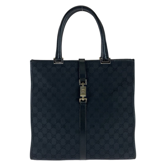 GUCCI Tote Bag 002 1064 GG canvas, leather Black SilverMetal Tote Bag handbag Jackie Women Used Authentic