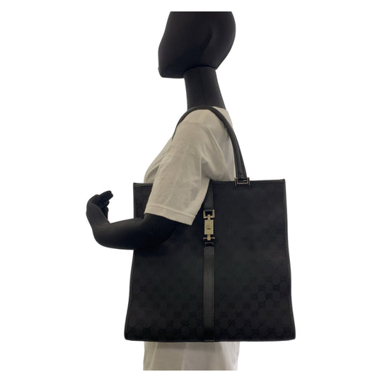 GUCCI Tote Bag 002 1064 GG canvas, leather Black SilverMetal Tote Bag handbag Jackie Women Used Authentic