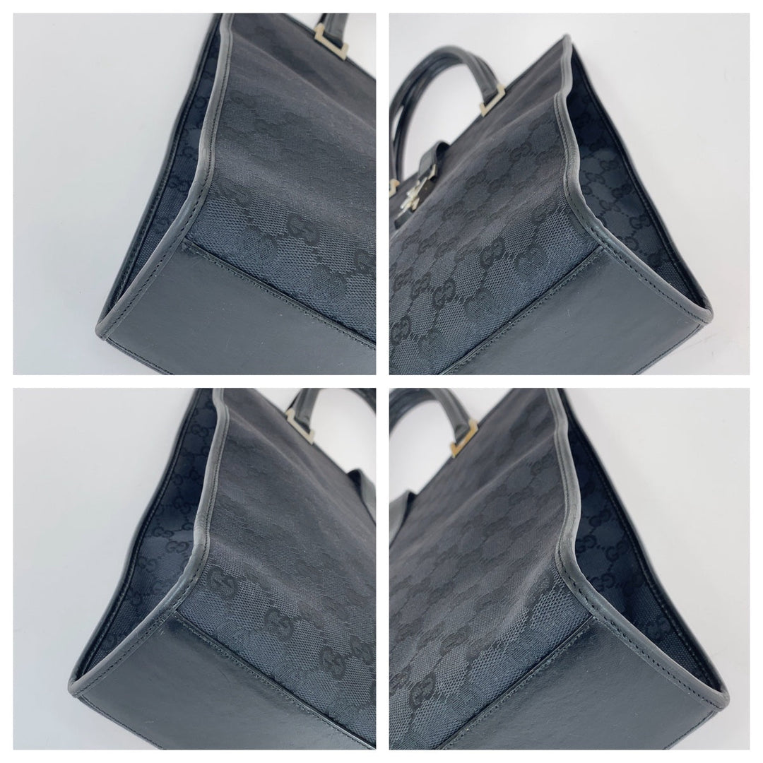 GUCCI Tote Bag 002 1064 GG canvas, leather Black SilverMetal Tote Bag handbag Jackie Women Used Authentic