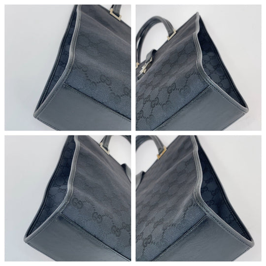GUCCI Tote Bag 002 1064 GG canvas, leather Black SilverMetal Tote Bag handbag Jackie Women Used Authentic