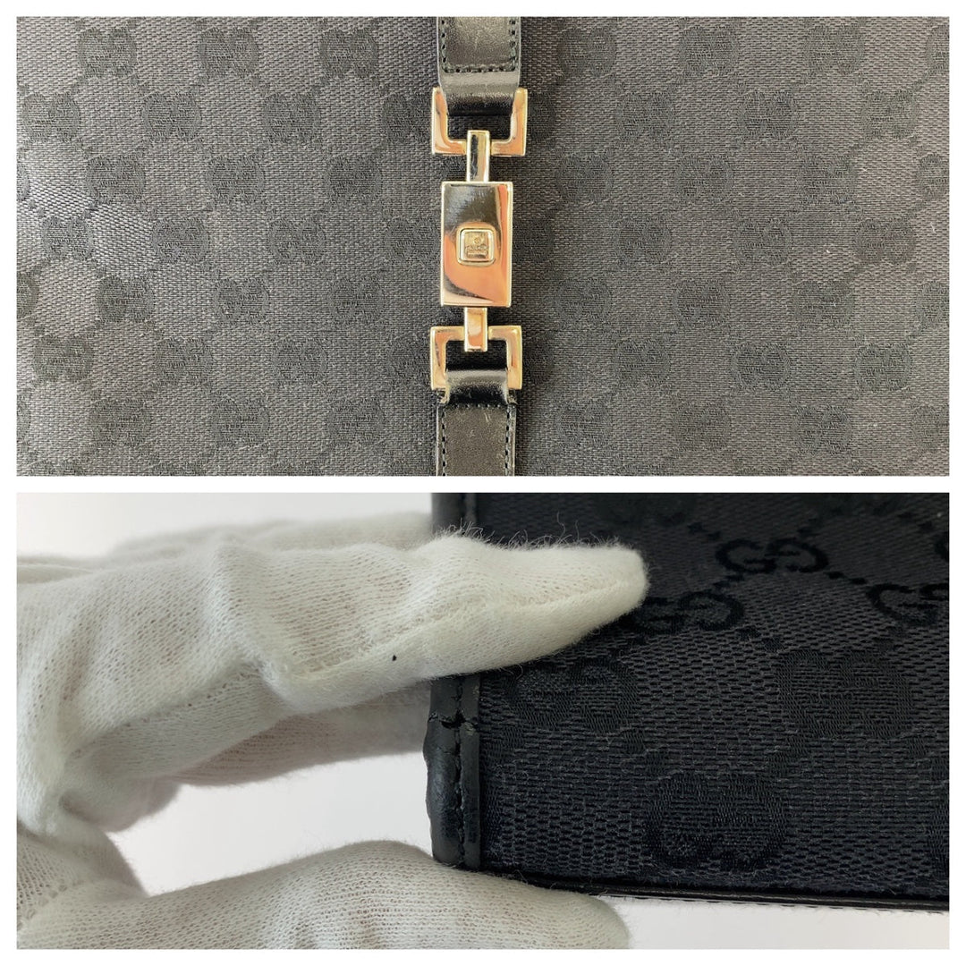 GUCCI Tote Bag 002 1064 GG canvas, leather Black SilverMetal Tote Bag handbag Jackie Women Used Authentic