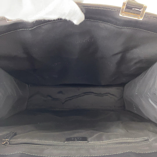 GUCCI Tote Bag 002 1064 GG canvas, leather Black SilverMetal Tote Bag handbag Jackie Women Used Authentic