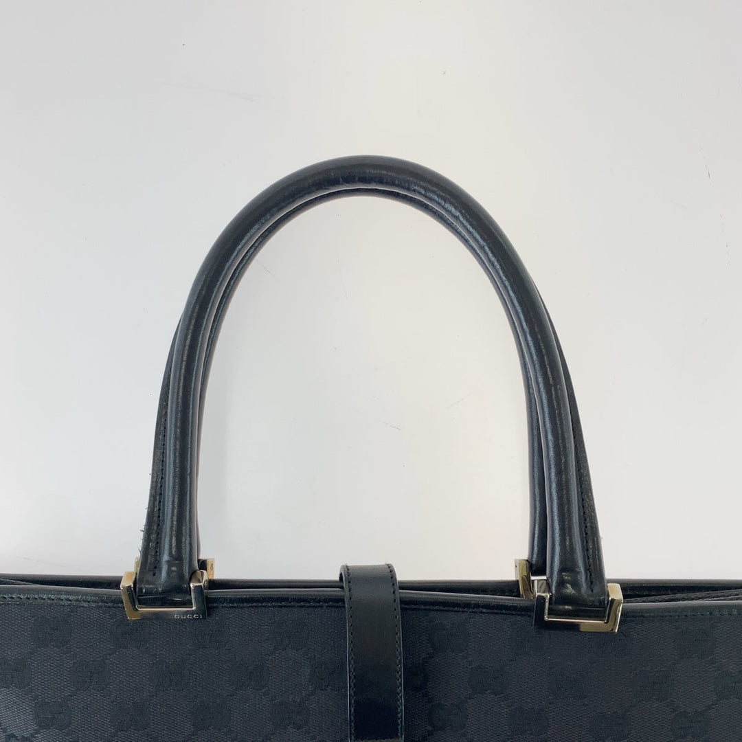 GUCCI Tote Bag 002 1064 GG canvas, leather Black SilverMetal Tote Bag handbag Jackie Women Used Authentic