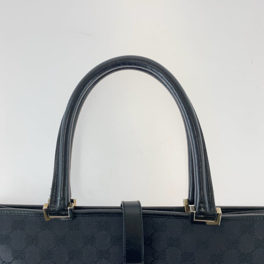 GUCCI Tote Bag 002 1064 GG canvas, leather Black SilverMetal Tote Bag handbag Jackie Women Used Authentic