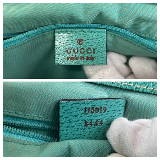 GUCCI Tote Bag 113019 GG canvas, leather Beige Green SilverMetal Tote Bag Shoulder Bag Handbag Women Used Authentic