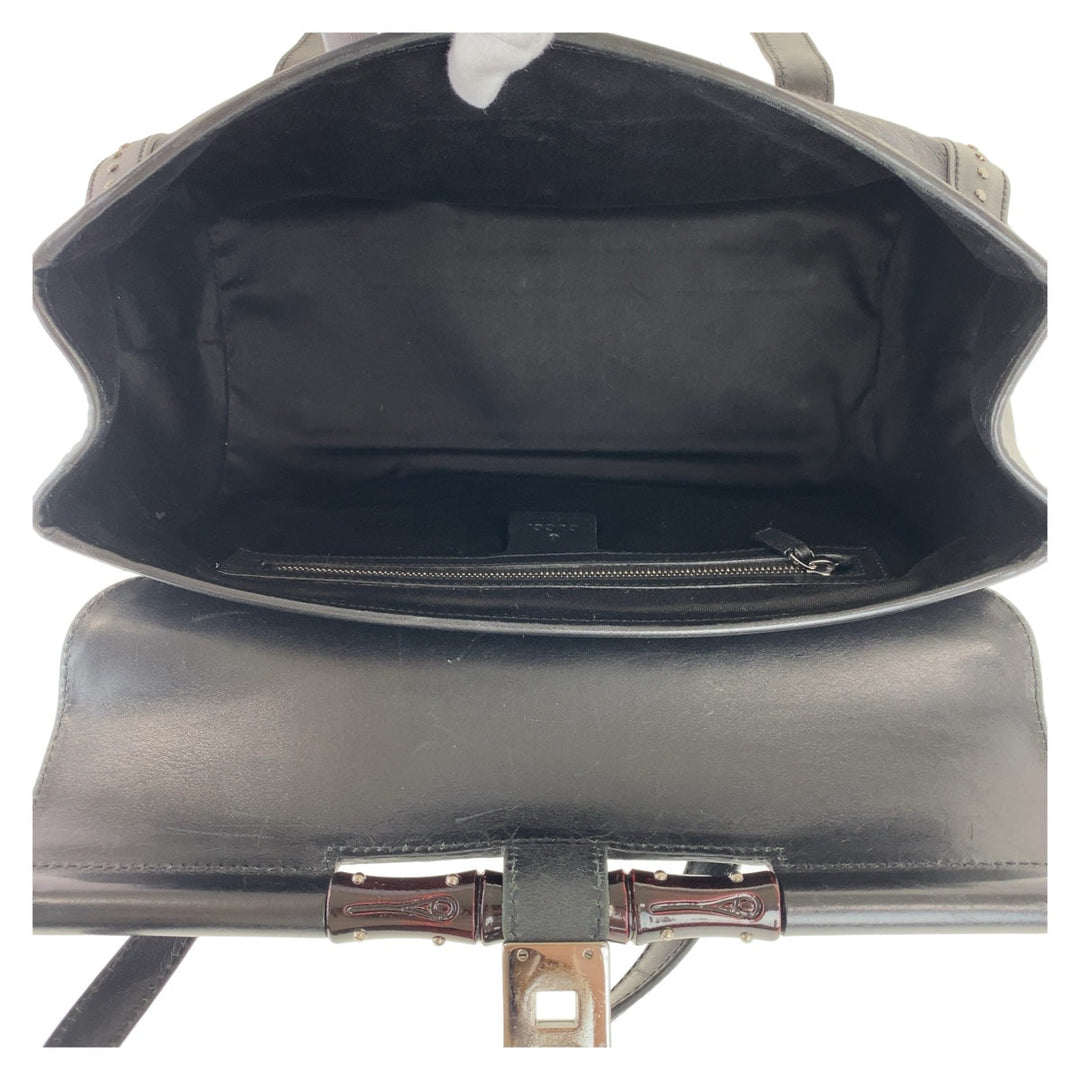 GUCCI Shoulder Bag 114993 GG canvas, leather Black SilverMetal Shoulder Bag Bamboo studs Women Used Authentic