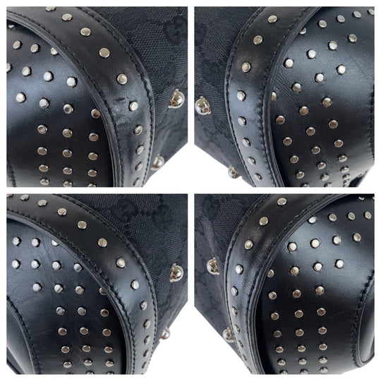 GUCCI Shoulder Bag 114993 GG canvas, leather Black SilverMetal Shoulder Bag Bamboo studs Women Used Authentic