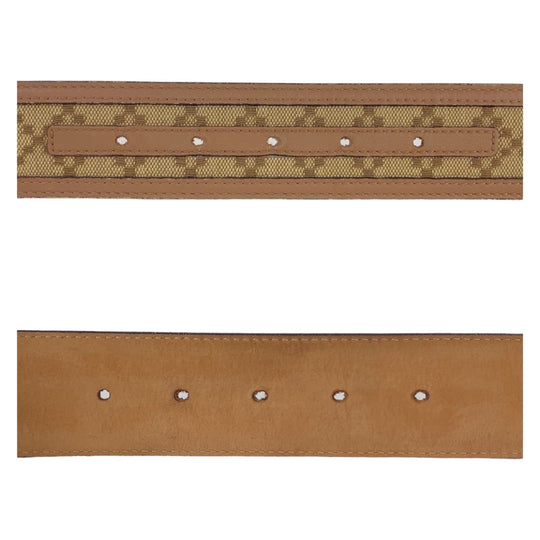 GUCCI belt 114876 Canvas, Leather Beige Brown Gold Metal Interlocking mens 34 Used Authentic