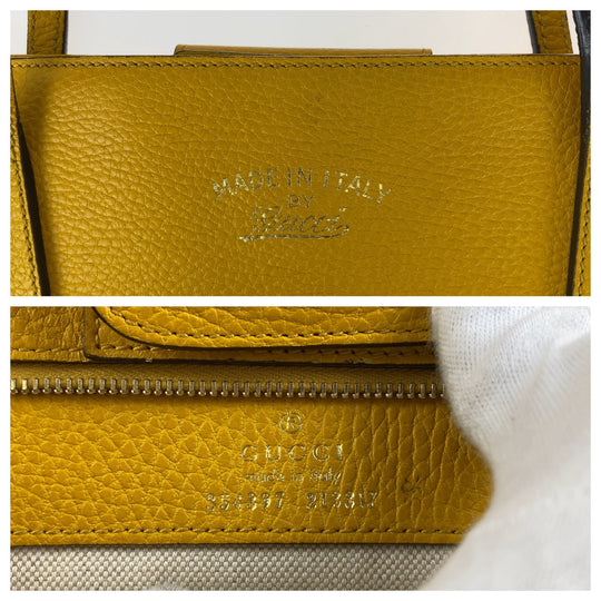 GUCCI Tote Bag 354397 leather Yellow Gold Metal Tote Bag Shoulder Bag A4 Storage Swing Women Used Authentic