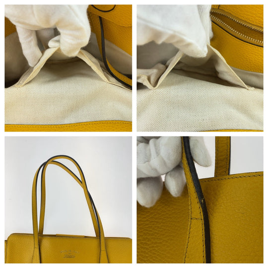 GUCCI Tote Bag 354397 leather Yellow Gold Metal Tote Bag Shoulder Bag A4 Storage Swing Women Used Authentic