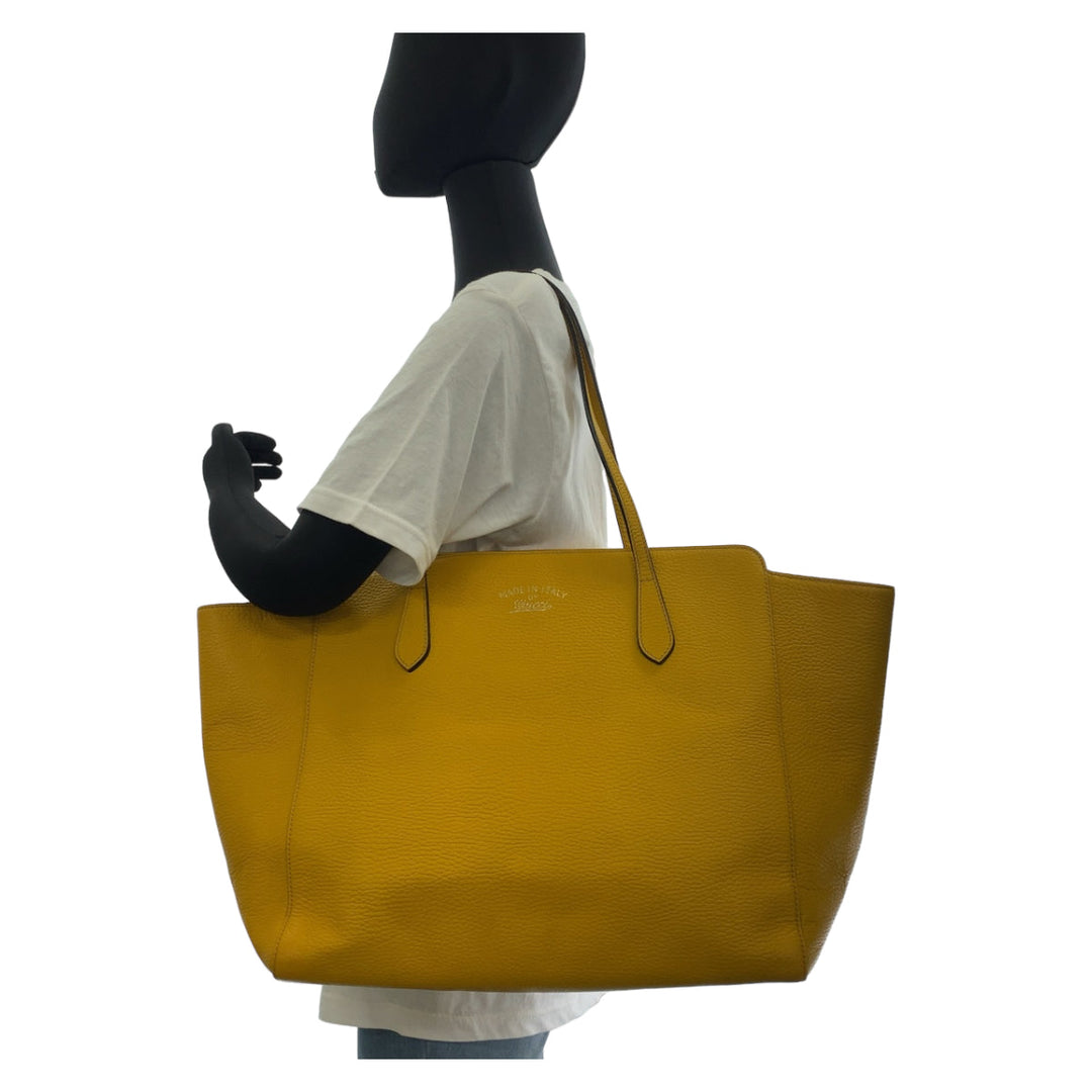 GUCCI Tote Bag 354397 leather Yellow Gold Metal Tote Bag Shoulder Bag A4 Storage Swing Women Used Authentic