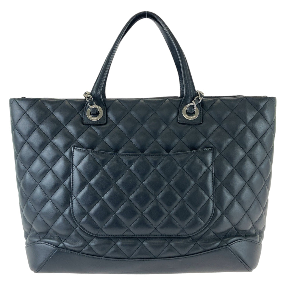 CHANEL Tote Bag lambskin Black SilverMetal Tote Bag ChainShoulder Bag Matrasse COCO Mark Women Used Authentic