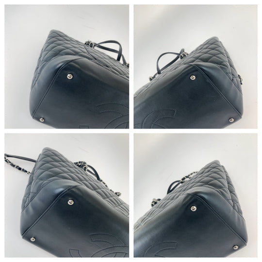 CHANEL Tote Bag lambskin Black SilverMetal Tote Bag ChainShoulder Bag Matrasse COCO Mark Women Used Authentic