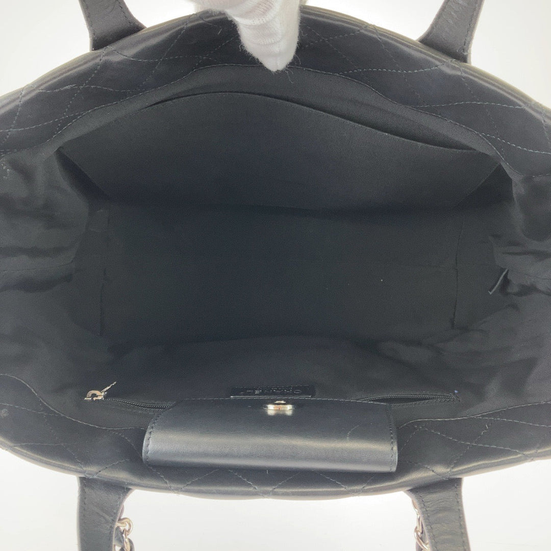 CHANEL Tote Bag lambskin Black SilverMetal Tote Bag ChainShoulder Bag Matrasse COCO Mark Women Used Authentic