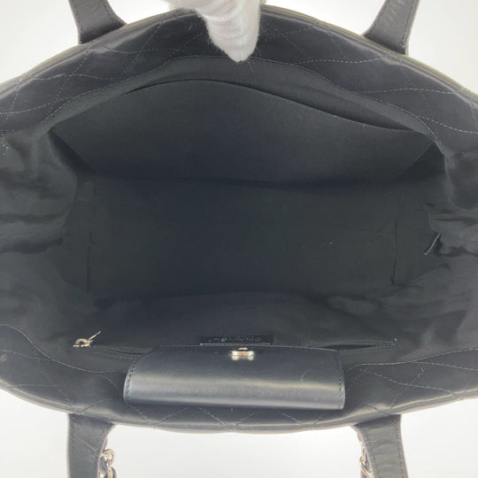 CHANEL Tote Bag lambskin Black SilverMetal Tote Bag ChainShoulder Bag Matrasse COCO Mark Women Used Authentic