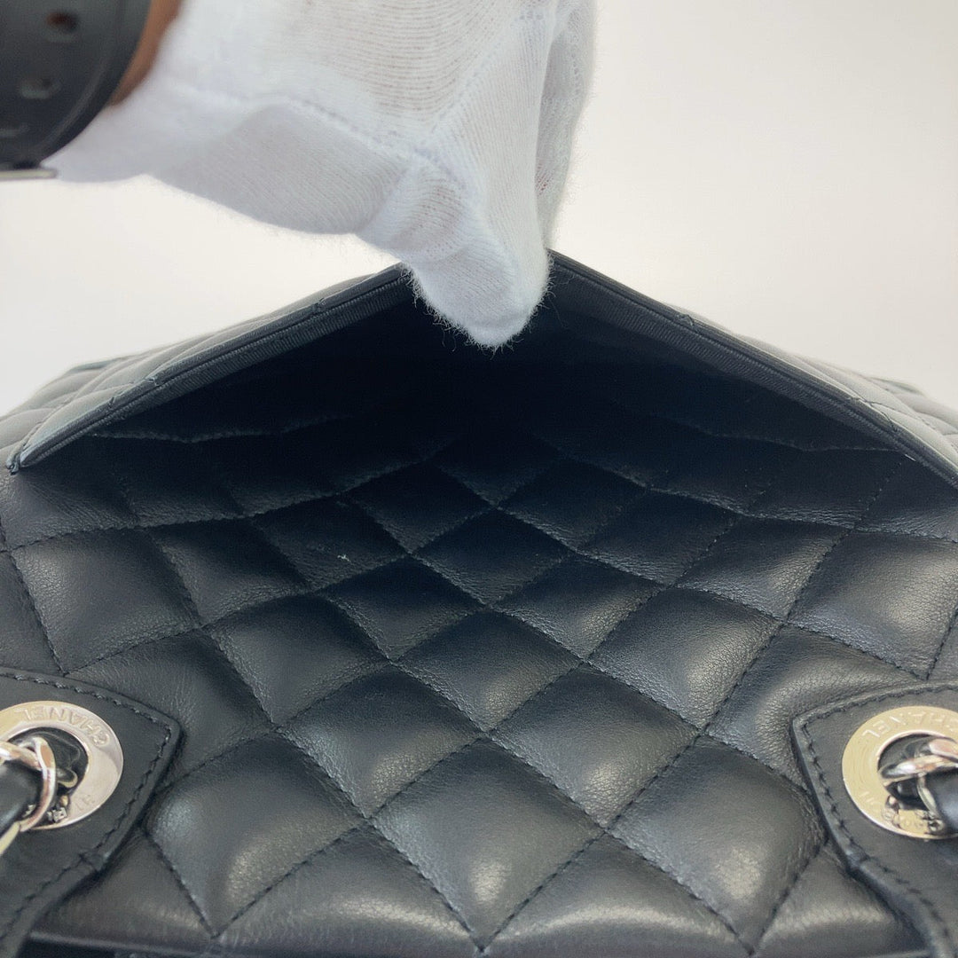 CHANEL Tote Bag lambskin Black SilverMetal Tote Bag ChainShoulder Bag Matrasse COCO Mark Women Used Authentic