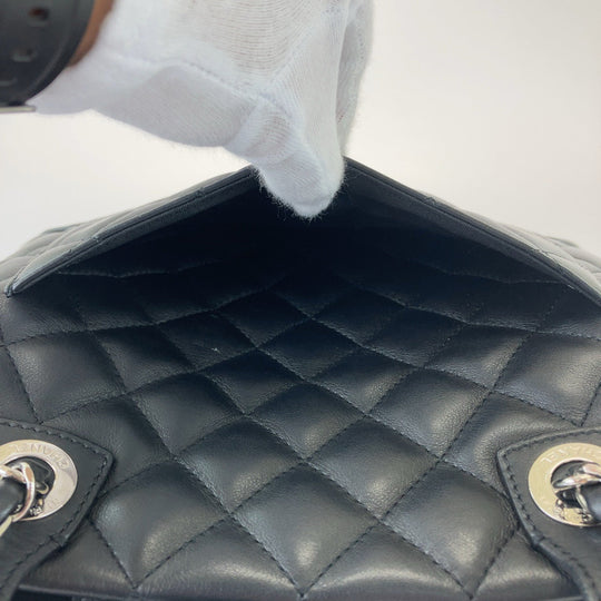 CHANEL Tote Bag lambskin Black SilverMetal Tote Bag ChainShoulder Bag Matrasse COCO Mark Women Used Authentic