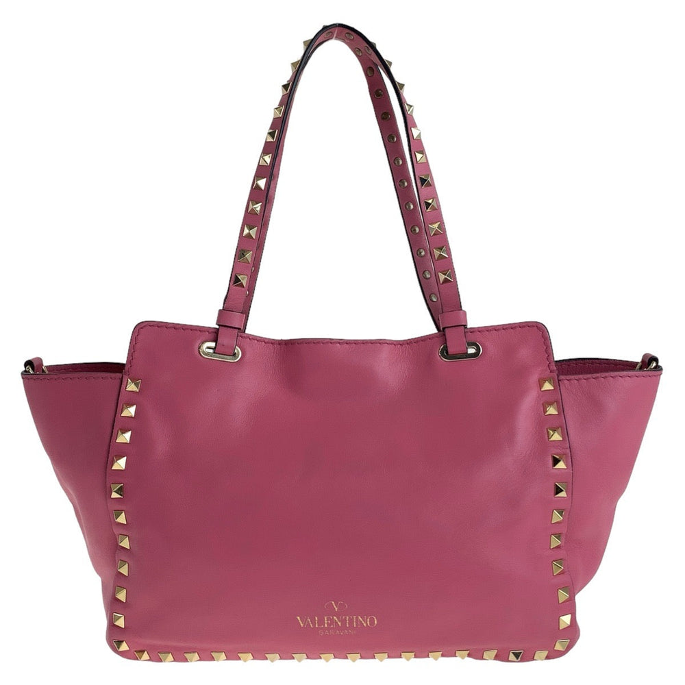 VALENTINO Handbag leather Pink Gold Metal Handbag Shoulder Bag 2way Rock studs Women Used Authentic