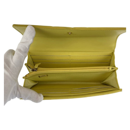 CHANEL Long Wallet Purse Caviar skin Yellow Gold Metal Long Wallet Purse CC filigree Women Used Authentic