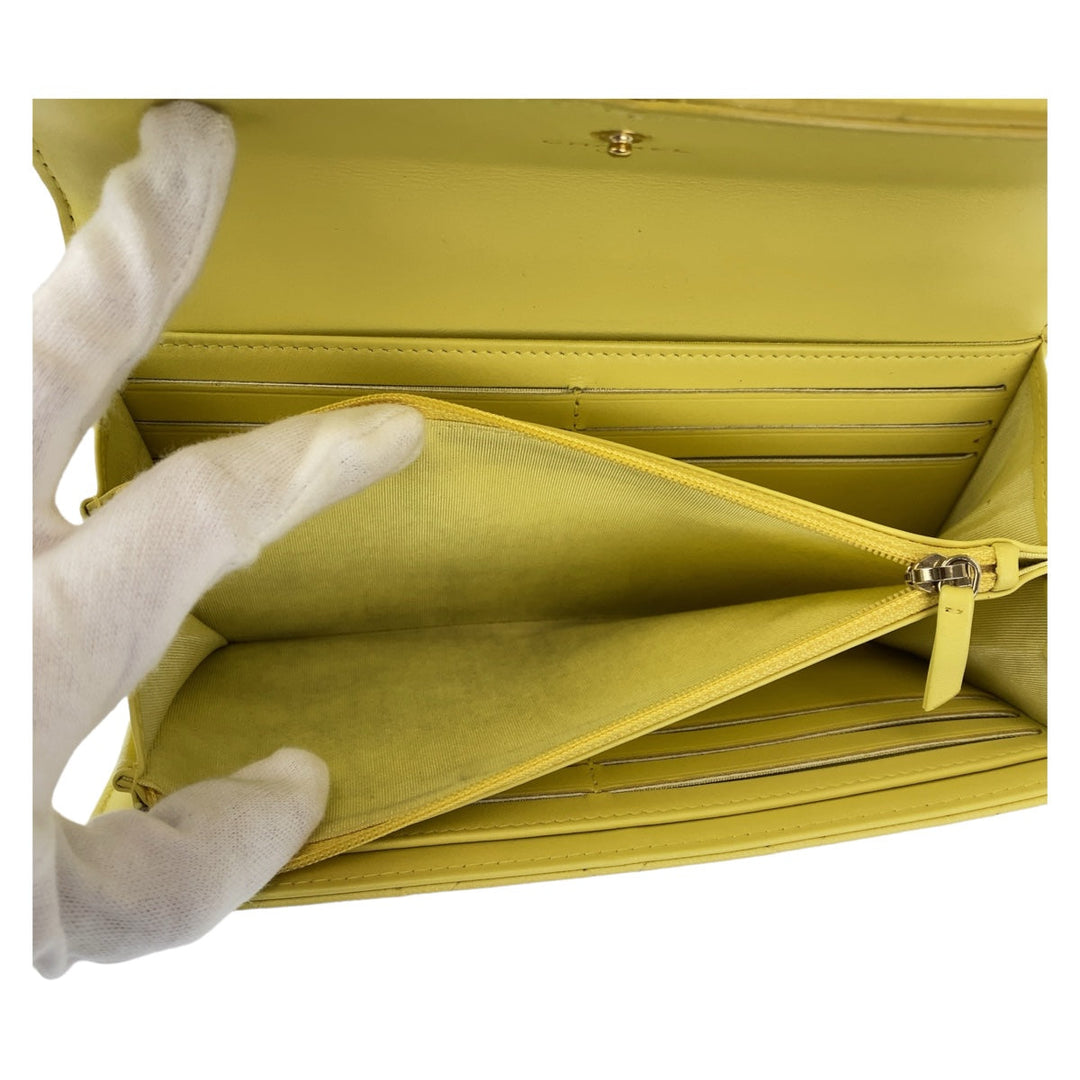 CHANEL Long Wallet Purse Caviar skin Yellow Gold Metal Long Wallet Purse CC filigree Women Used Authentic