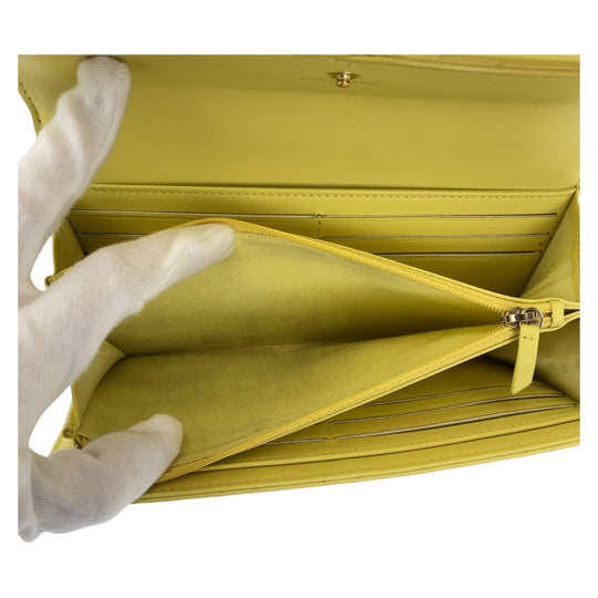 CHANEL Long Wallet Purse Caviar skin Yellow Gold Metal Long Wallet Purse CC filigree Women Used Authentic
