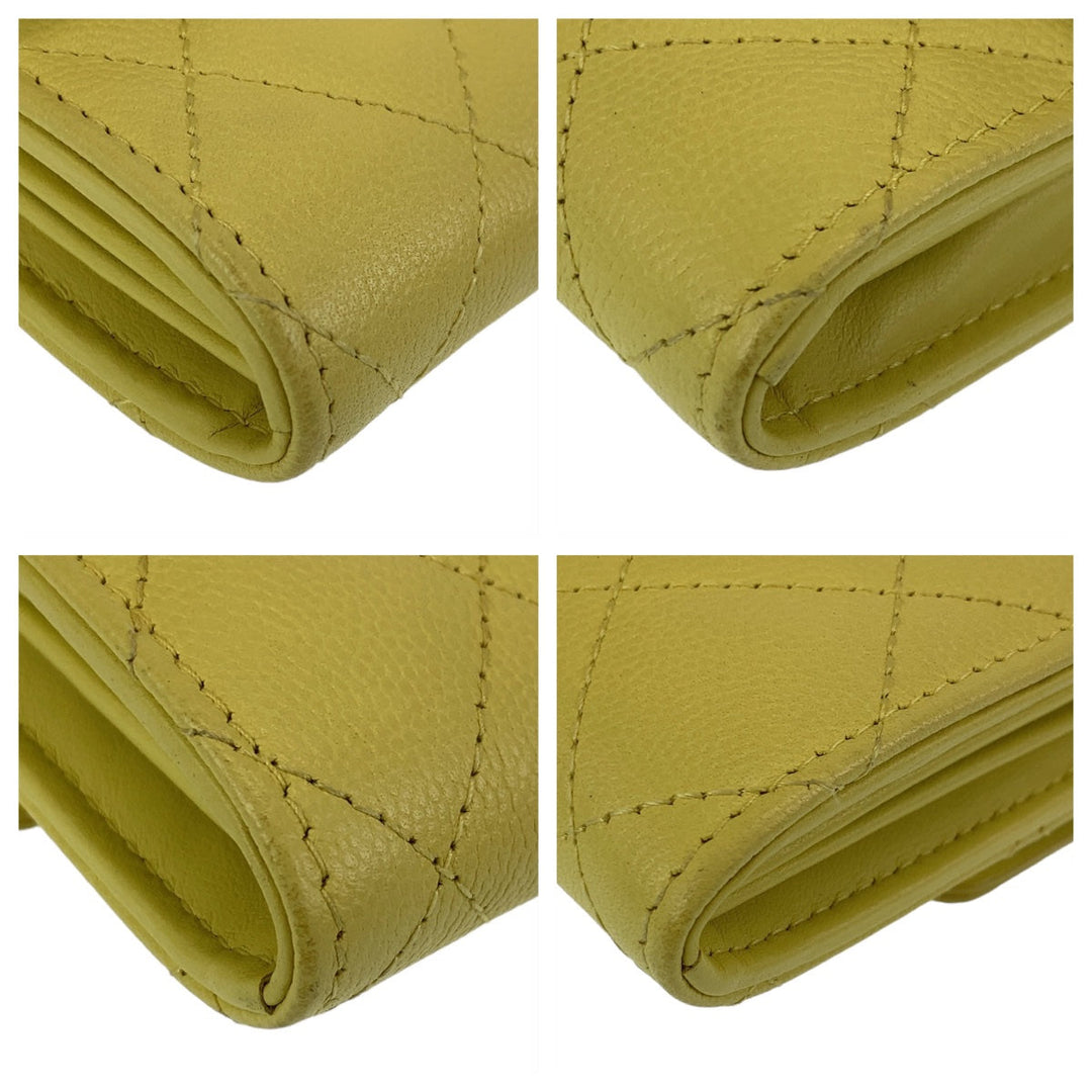 CHANEL Long Wallet Purse Caviar skin Yellow Gold Metal Long Wallet Purse CC filigree Women Used Authentic