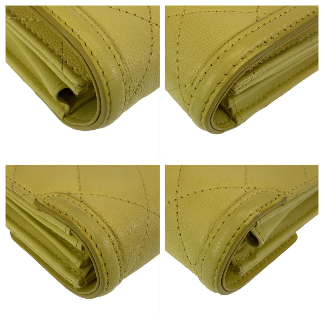 CHANEL Long Wallet Purse Caviar skin Yellow Gold Metal Long Wallet Purse CC filigree Women Used Authentic