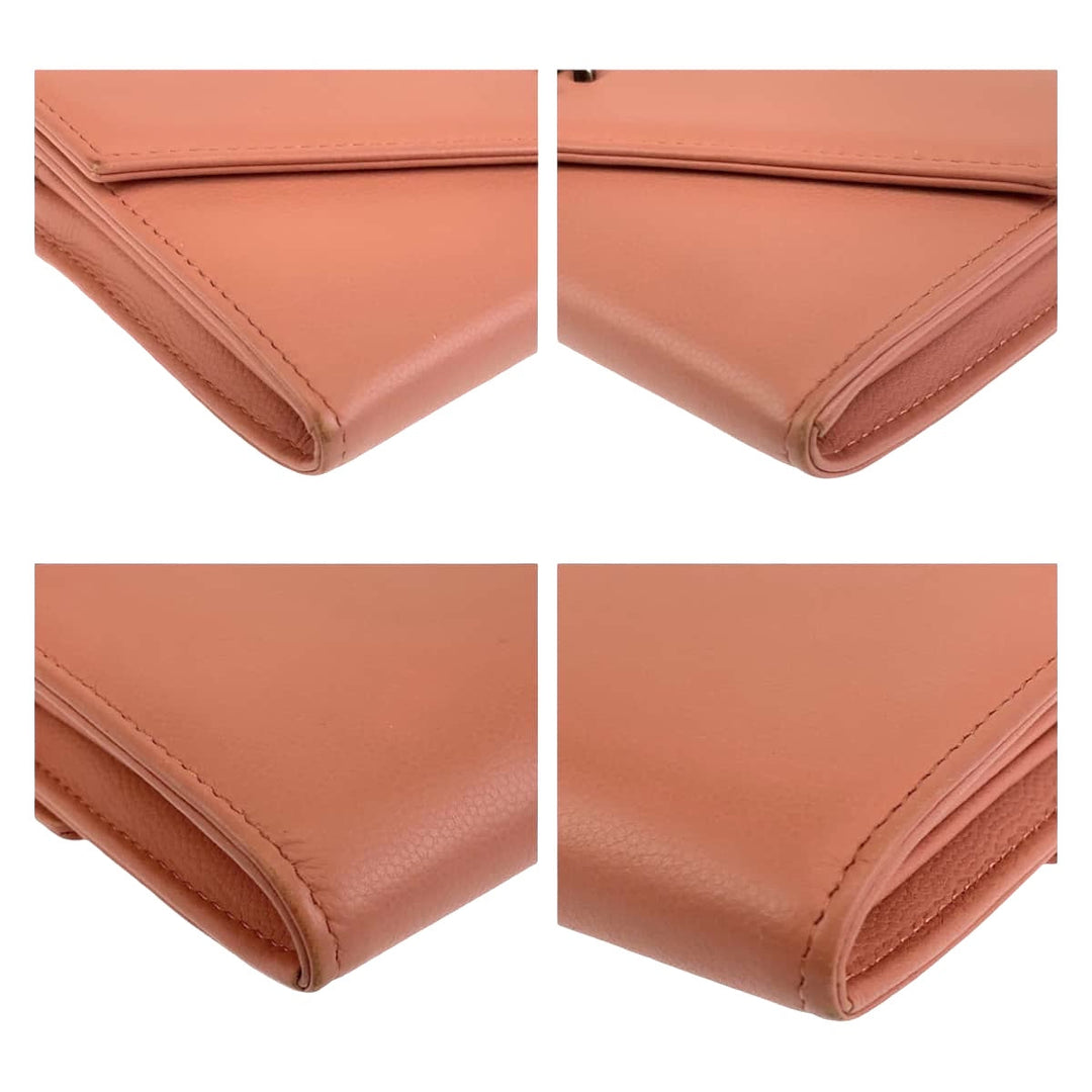 CHANEL Long Wallet Purse leather Pink Beige SilverMetal Long Wallet Purse COCO Mark Women Used Authentic