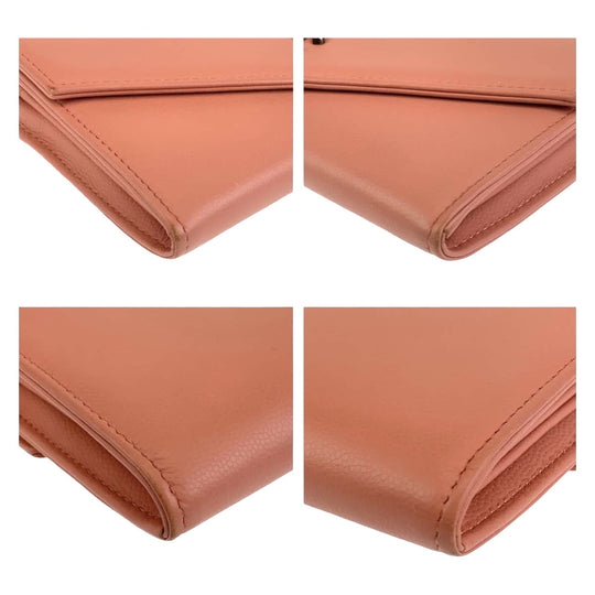 CHANEL Long Wallet Purse leather Pink Beige SilverMetal Long Wallet Purse COCO Mark Women Used Authentic