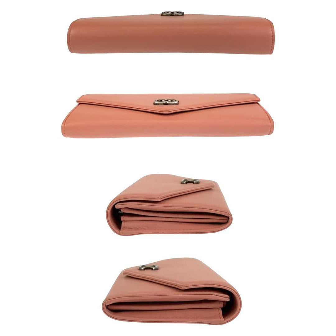 CHANEL Long Wallet Purse leather Pink Beige SilverMetal Long Wallet Purse COCO Mark Women Used Authentic