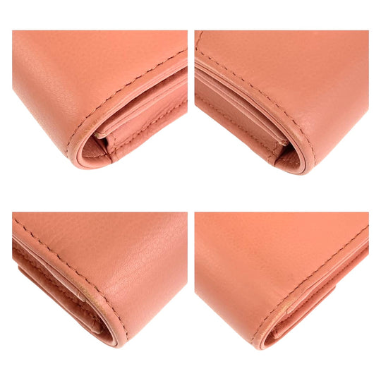 CHANEL Long Wallet Purse leather Pink Beige SilverMetal Long Wallet Purse COCO Mark Women Used Authentic