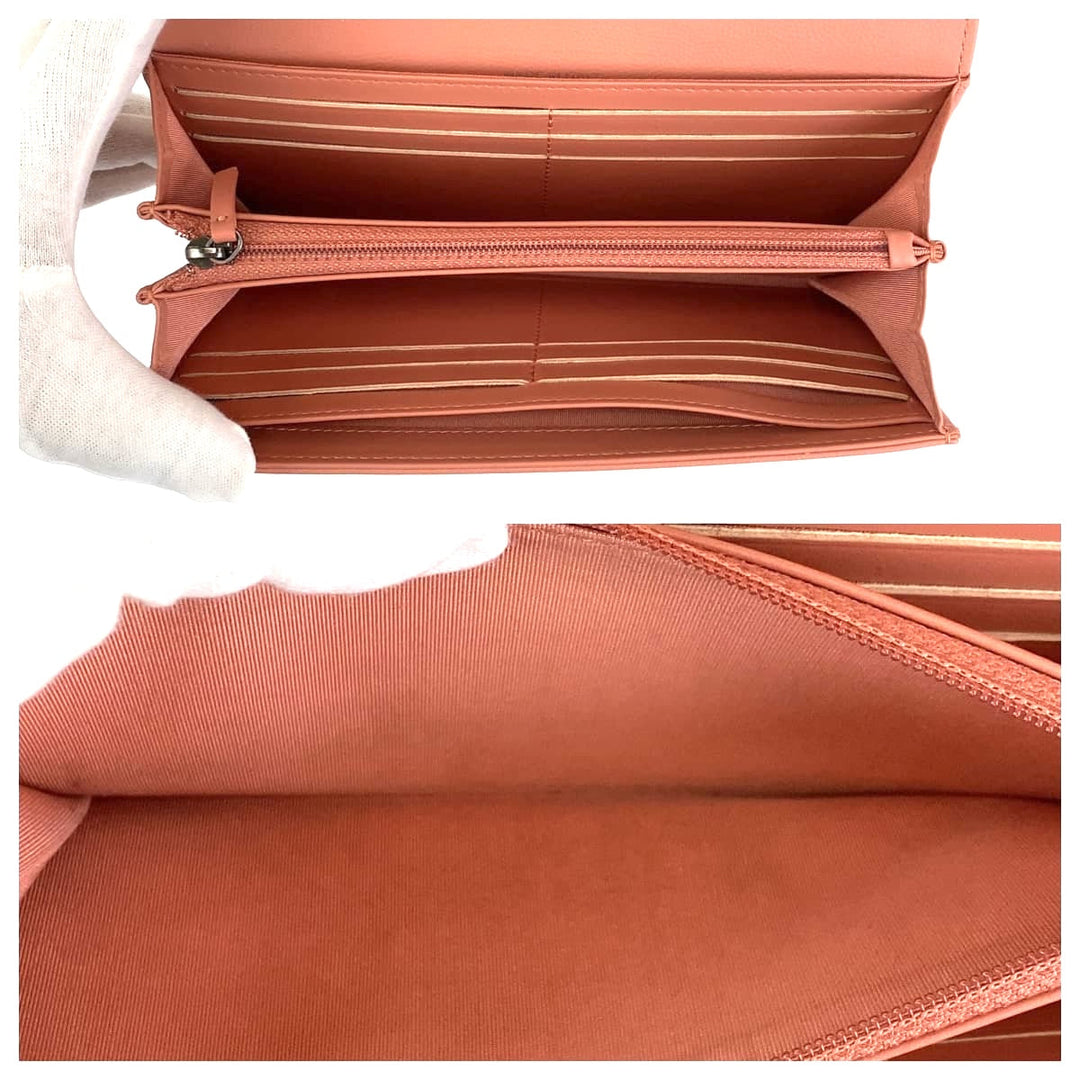 CHANEL Long Wallet Purse leather Pink Beige SilverMetal Long Wallet Purse COCO Mark Women Used Authentic