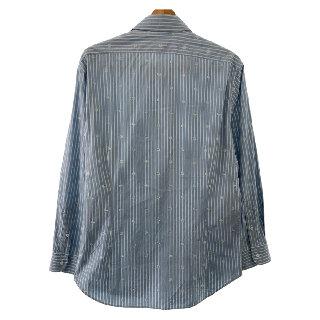 GUCCI Long sleeve shirt 625888 ZAFXS cotton Light blue white Long sleeve shirt dress shirt Gucci Lido Interlocking GG stripe mens 42 Used Authentic