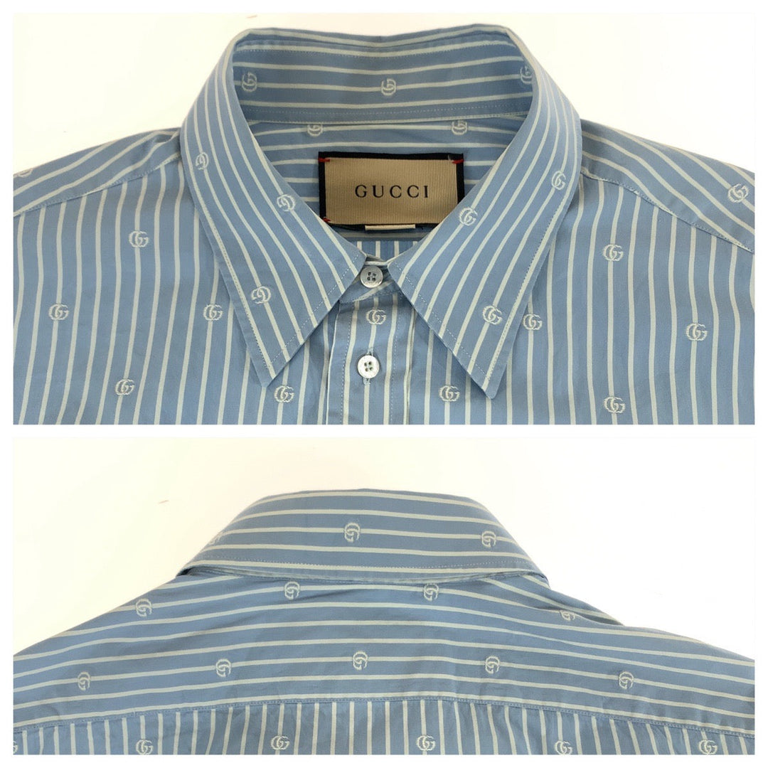 GUCCI Long sleeve shirt 625888 ZAFXS cotton Light blue white Long sleeve shirt dress shirt Gucci Lido Interlocking GG stripe mens 42 Used Authentic