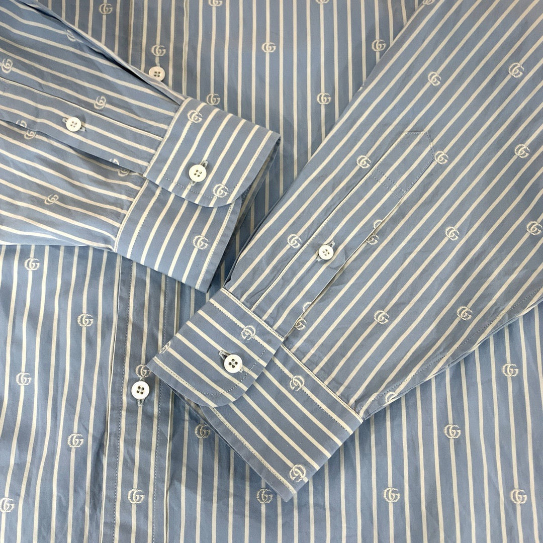 GUCCI Long sleeve shirt 625888 ZAFXS cotton Light blue white Long sleeve shirt dress shirt Gucci Lido Interlocking GG stripe mens 42 Used Authentic