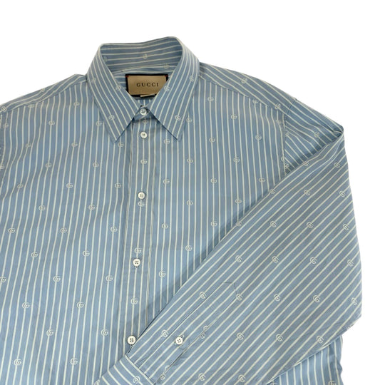 GUCCI Long sleeve shirt 625888 ZAFXS cotton Light blue white Long sleeve shirt dress shirt Gucci Lido Interlocking GG stripe mens 42 Used Authentic