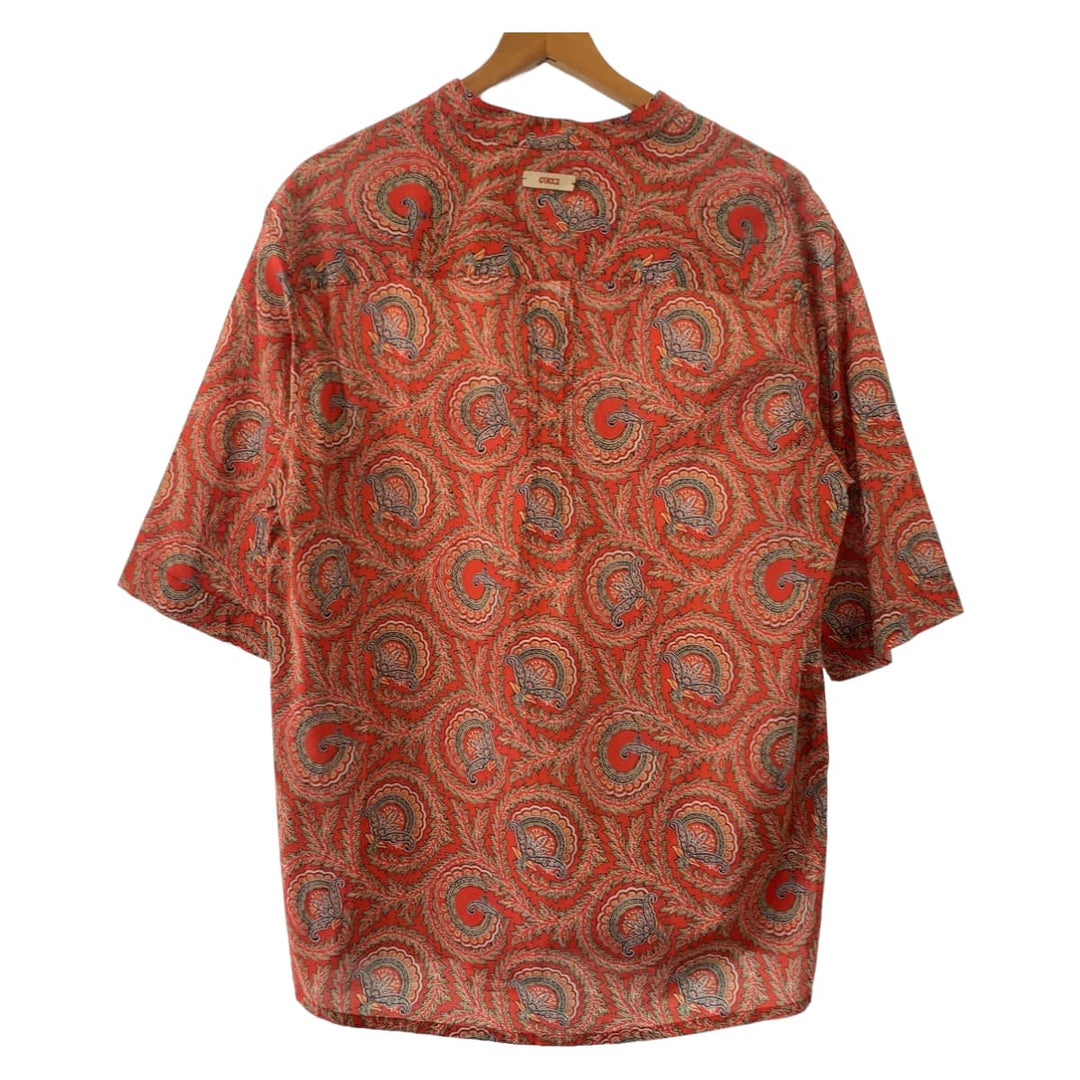 GUCCI Short sleeve shirt 654888 ZAGXJ cotton Red multicolor Short sleeve shirt cut and sew 21Stainless Steel Paisley total pattern mens 44 Used Authentic