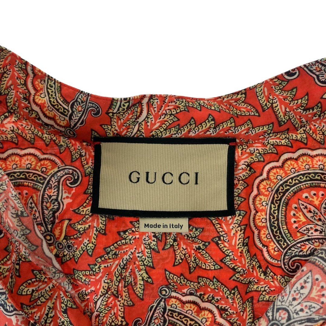 GUCCI Short sleeve shirt 654888 ZAGXJ cotton Red multicolor Short sleeve shirt cut and sew 21Stainless Steel Paisley total pattern mens 44 Used Authentic